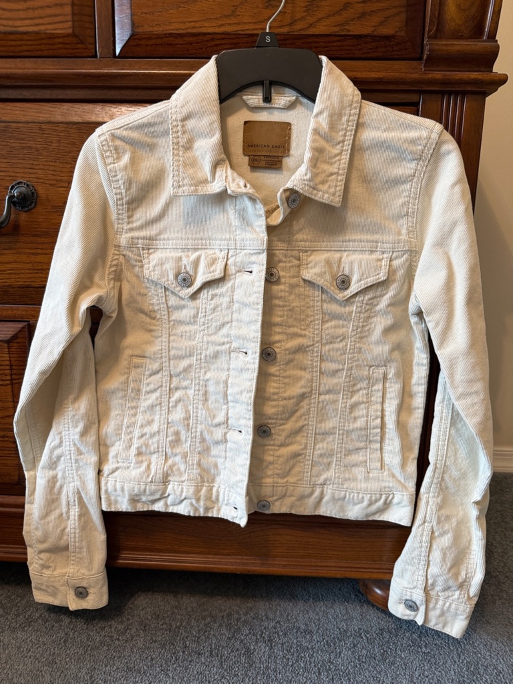 American Eagle Outfitters Cream/Off-White Corduroy Jean Jacket